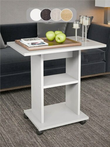 Изображение товара Досто Столик кофейный на колесиках журнальный, приставной, придиванный 62х40х60 см, Белый