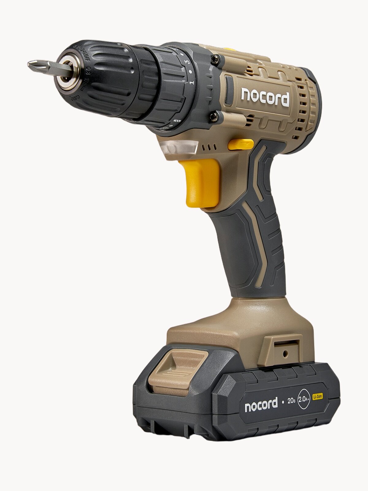Аккумуляторная дрель-шуруповерт Nocord, 20В, 1х2.0 А·ч Li-Ion, в коробке + 2 биты, NCD-20.1.20. B