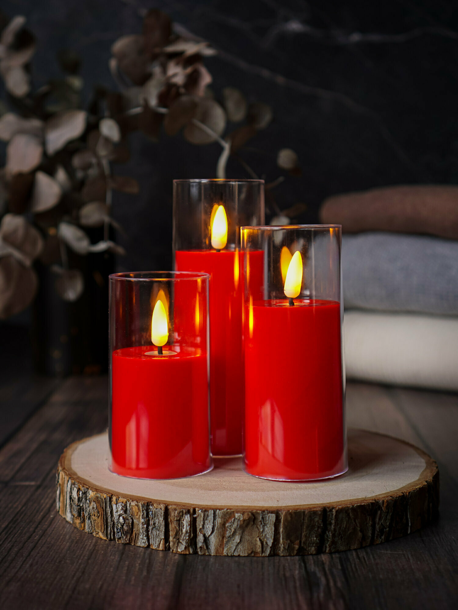 Свечи красные светодиодные, на батарейках, электронные, LED, с эффектом живого пламени, набор из 3 шт