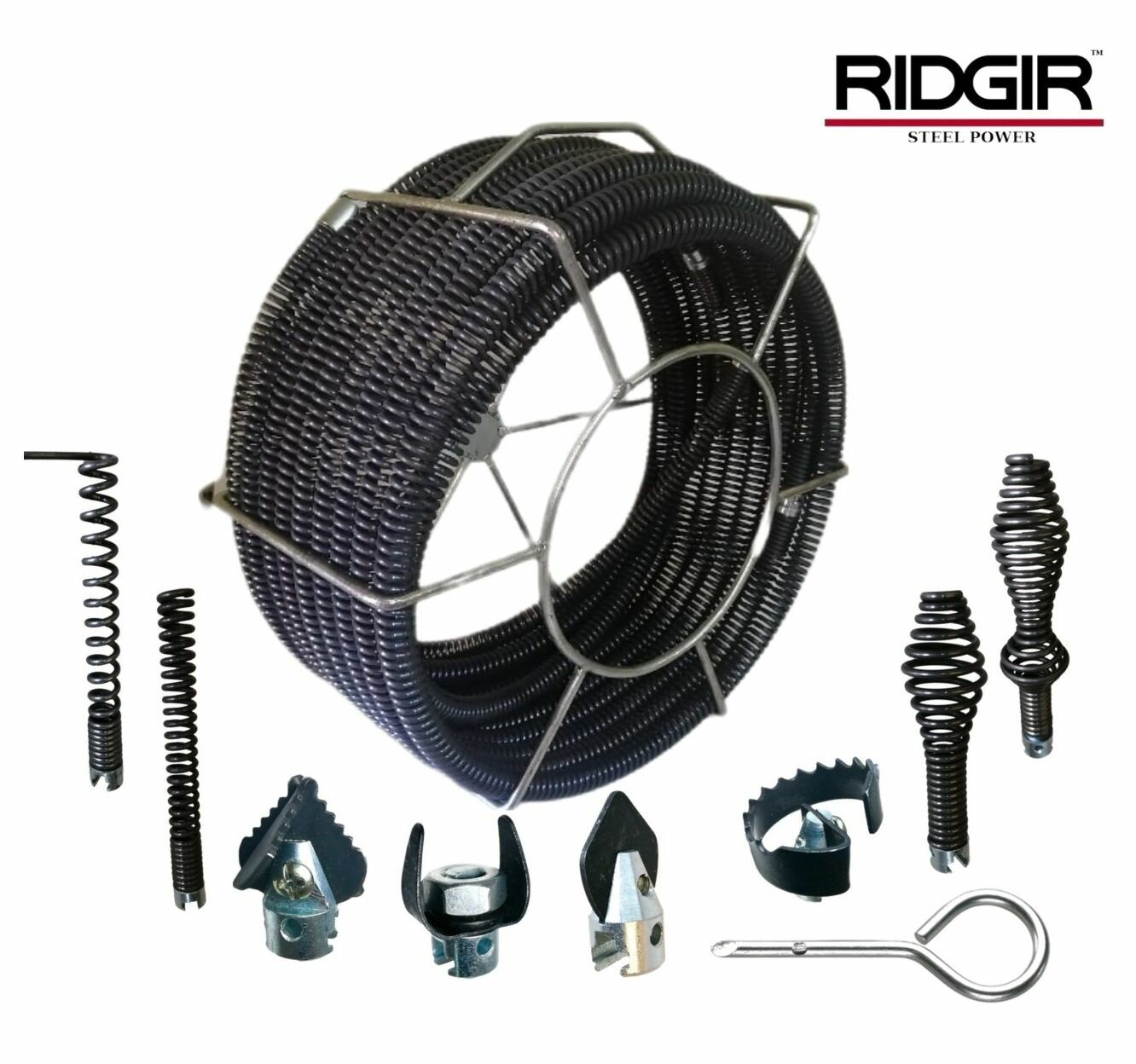 Полный комплект прочистных спиралей RID-GIR 16мм 20м. п / Трос сантехнический для прочистки канализации
