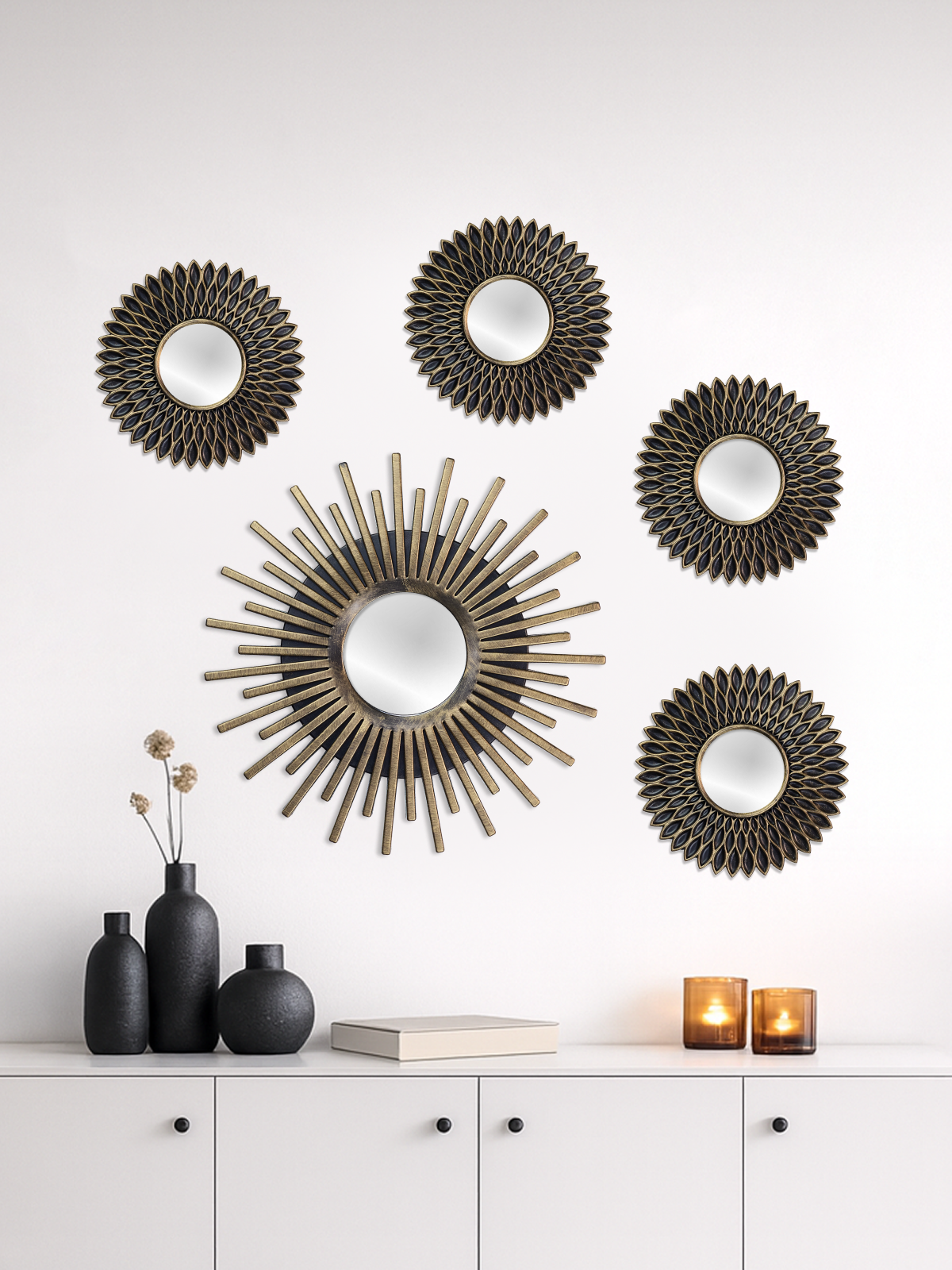 Зеркало настенное Интерьерное Solmax, Круглое в раме, Лофт, Дизайнерское набор 5 шт. Solmax, цвет бронза — фото 1