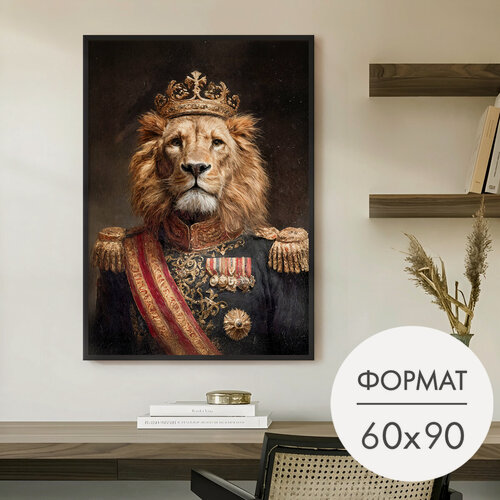 Изображение товара Постер "Лев в мундире и короне портрет" 60х90 без рамки для интерьера
