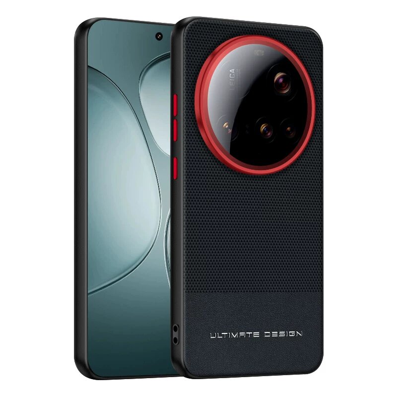 Чехол Xiaomi 15 Ultra с треугольным узором и металлическим ободком объектива, черный