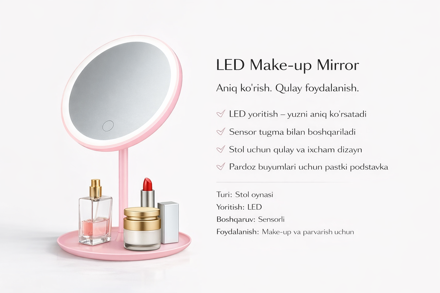 Зеркало с подсветкой, косметическое, настольное, для макияжа