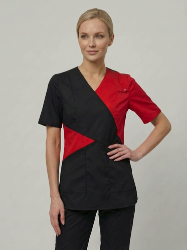 Изображение товара Медицинский костюм (хирургичка) вилан короткий рукав, черный/красный, размер 40-42, рост 158-164