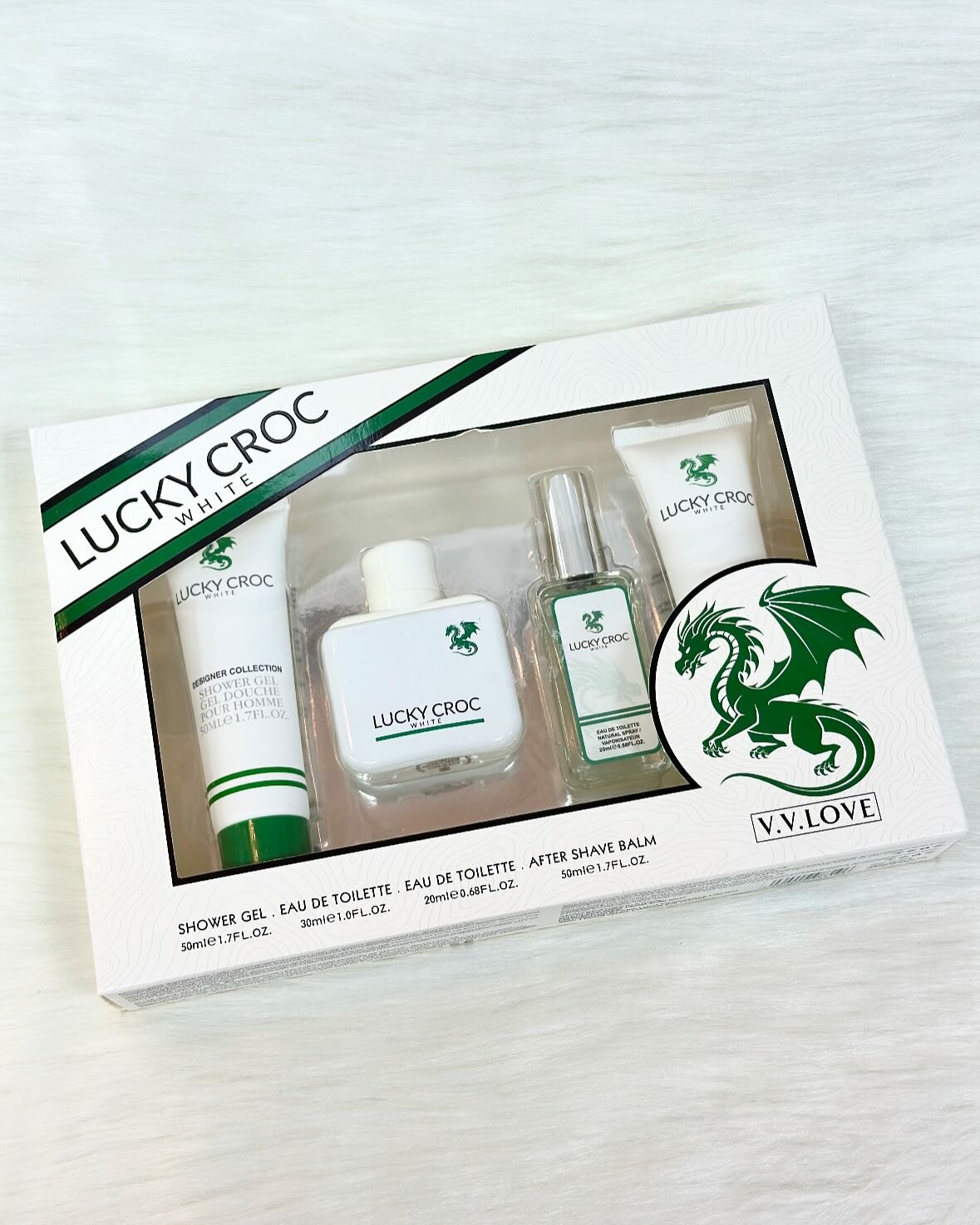 Подарочный набор V.V.LOVE Lucky Croc White для мужчин (4 в 1) — Энергия свежести и безупречный стиль