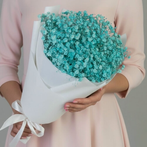 Изображение товара Букет Мегацвет24, "Голубые гипсофилы", 5шт, стабилизированные цветы, дизайнерская упаковка