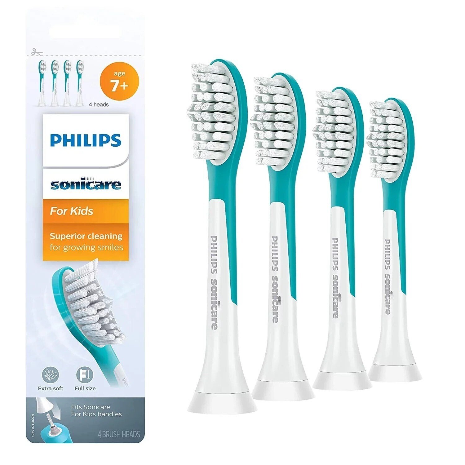Насадки для электрической зубной щетки Sonicare Kids HX6044/33 для детей (7+), для бережного очищения, 4 шт