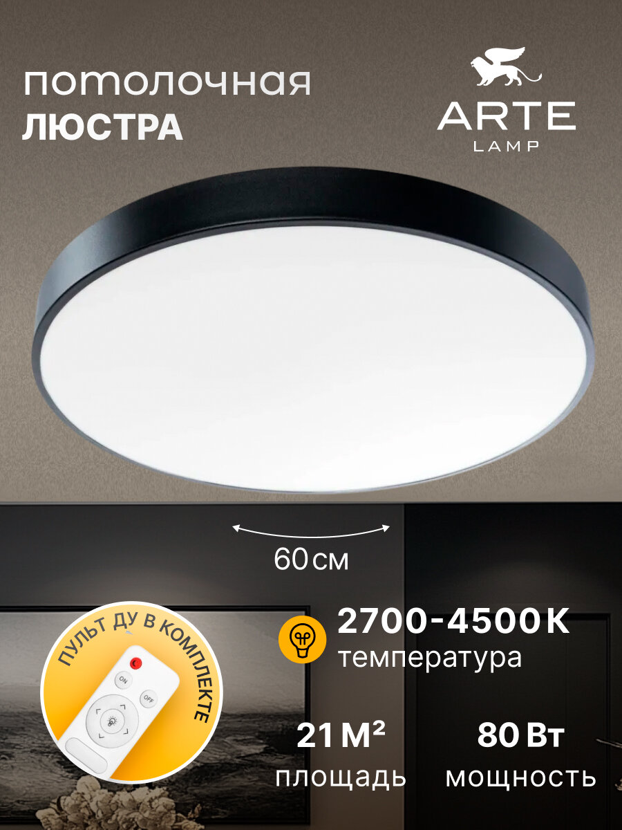 Потолочный светильник Arte Lamp ARENA A2673PL-1BK, LED, 80 Вт, Чёрный