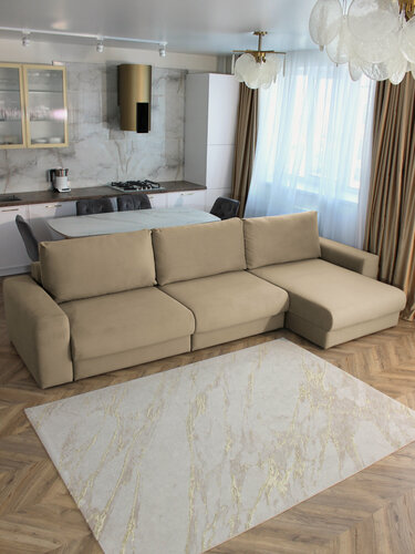 Изображение товара Диван-кровать Лофт бежевый, правый угол, Независимый Пружинный Блок, механизм выкатная Еврокнижка, 350х155х65 см