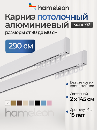 Изображение товара Карниз для штор двухрядный потолочный моно 02 хамелеон белый глянец, 290 см, алюминий