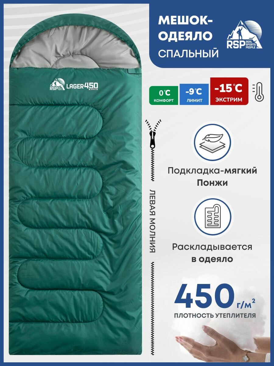 Спальный мешок RSP Lager 450 L (220*75 см, молния слева, цв. зеленый)