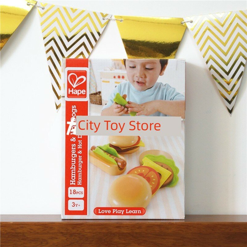 Hape Набор для хот-догов и бургеров - деревянная кухонная игрушка для детей, обучающая симуляция еды