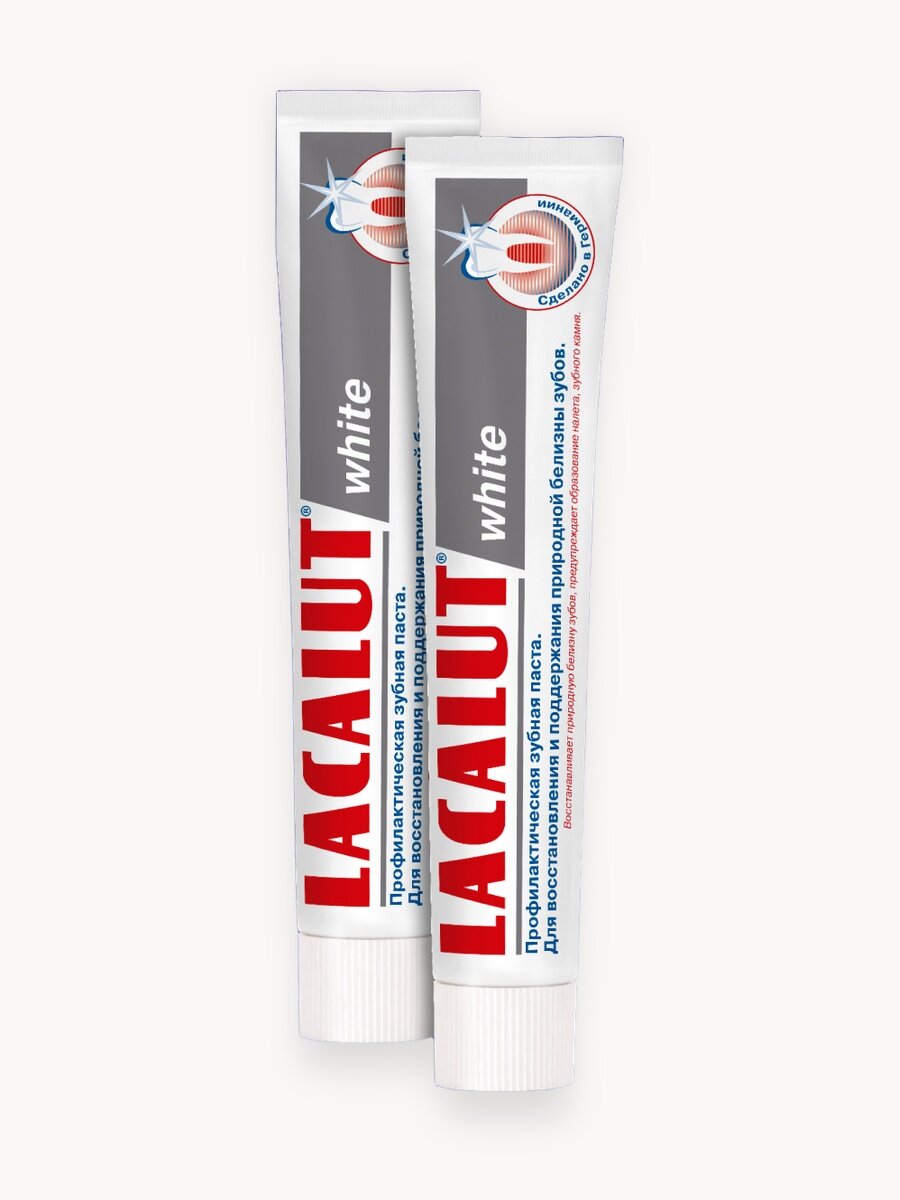 Зубная паста Lacalut "White", антибактериальный эффект, защита от кариеса, отбеливание, мята, спайка из 2 штук