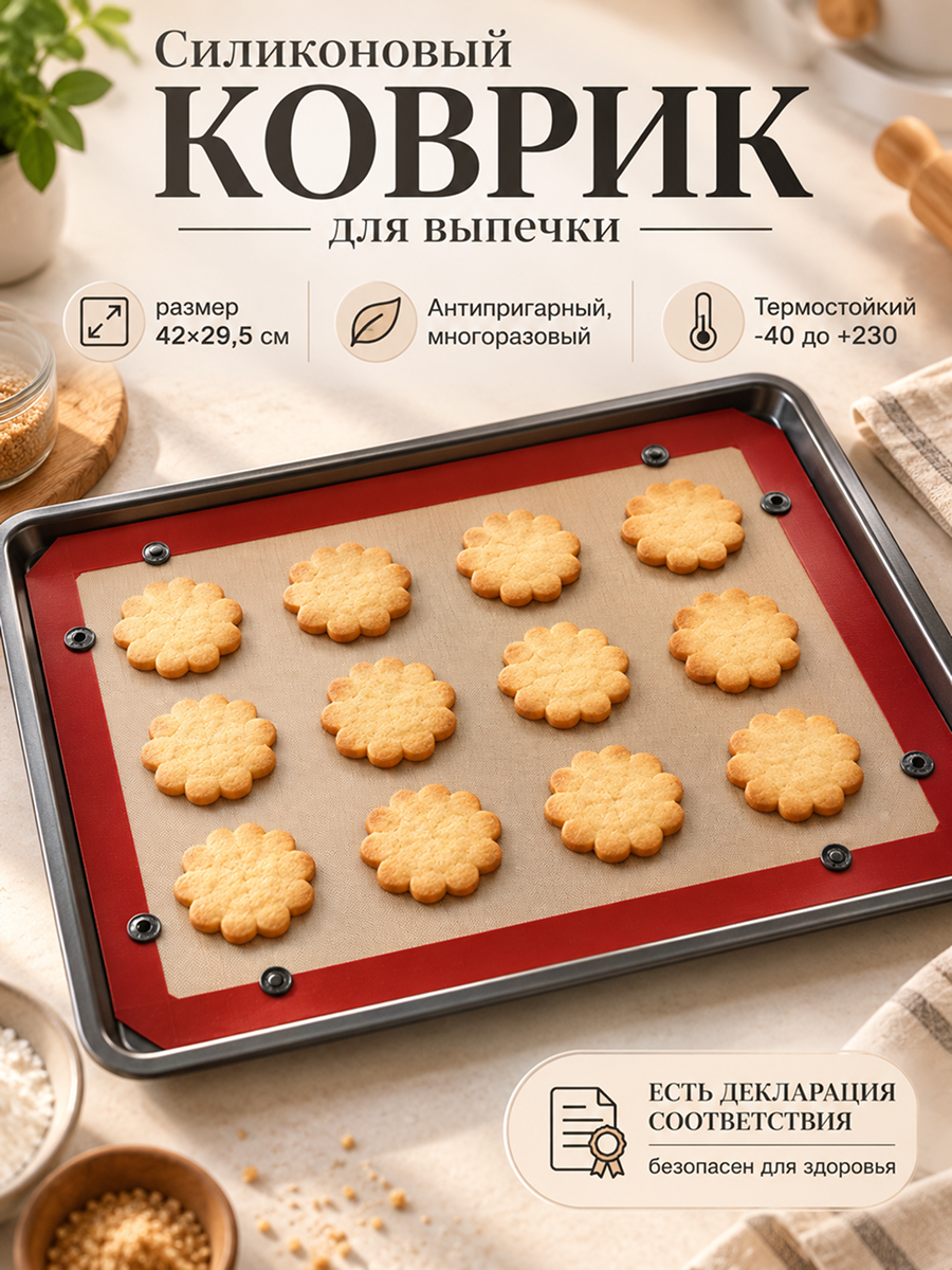 Силиконовый коврик для выпечки с бортиками и кнопками