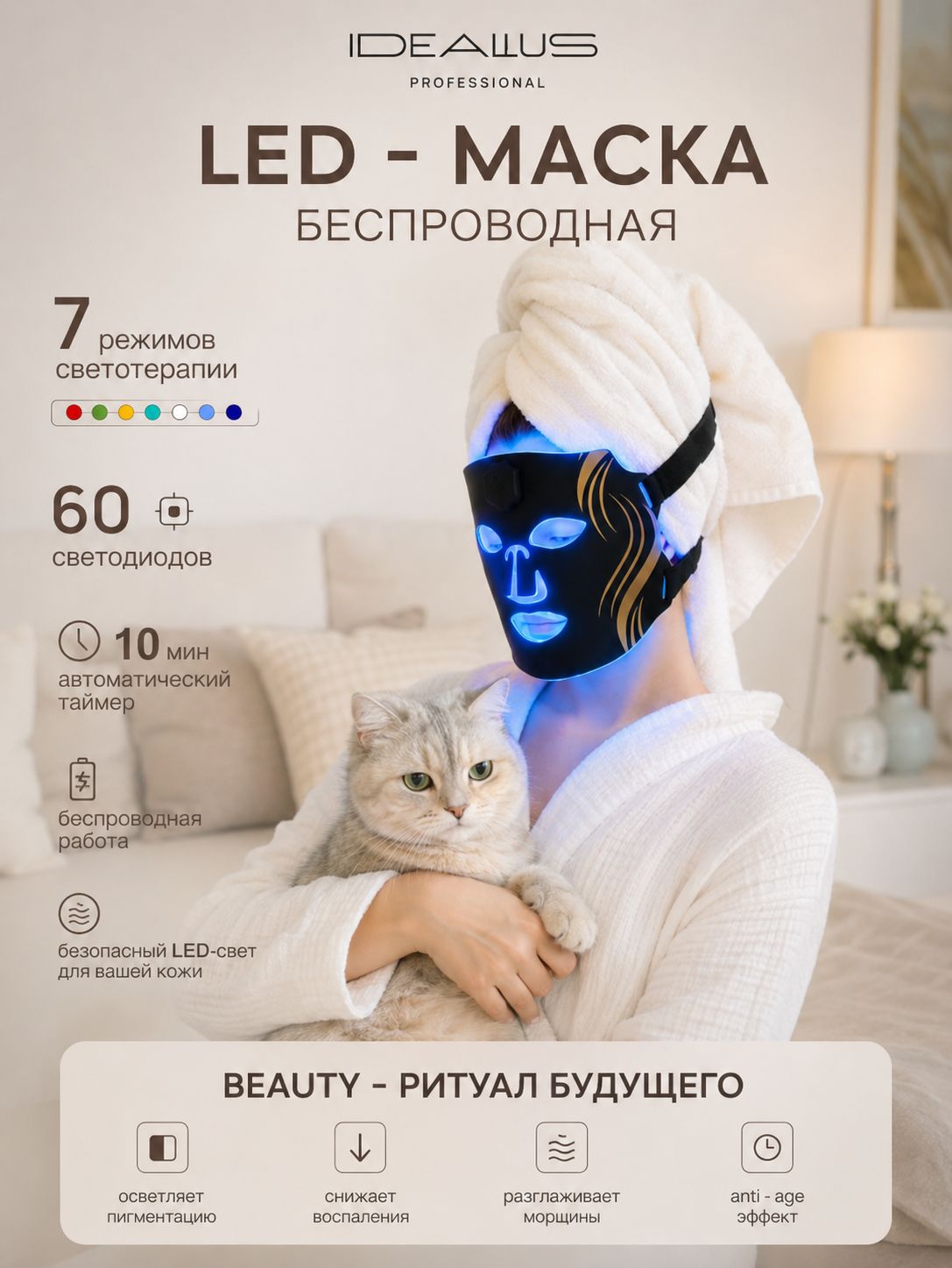 Idealius LED маска светодиодная для омоложения лица