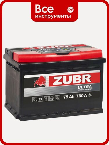 Изображение товара Аккумулятор ZUBR Ultra 75Ah R+ с обратной полярностью, кальциевый необслуживаемый, DIN‑L3 тип, для морских судов