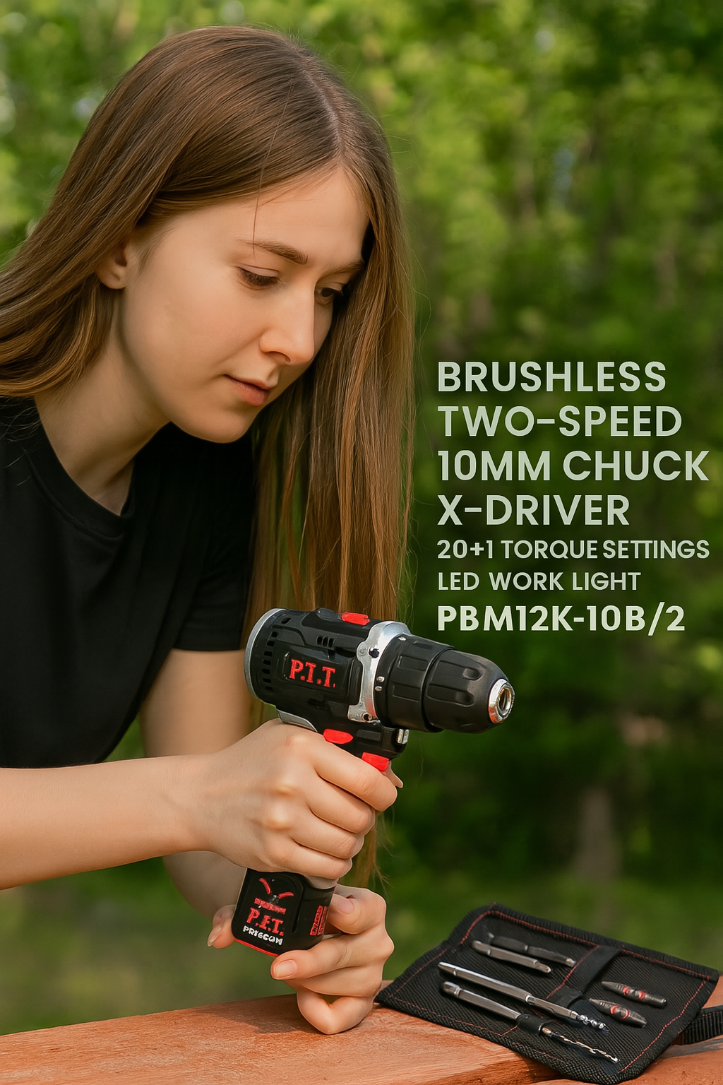 Дрель бесщеточная аккумуляторная P.I.T. PBM12K-10B/2 1.5Ач 12В