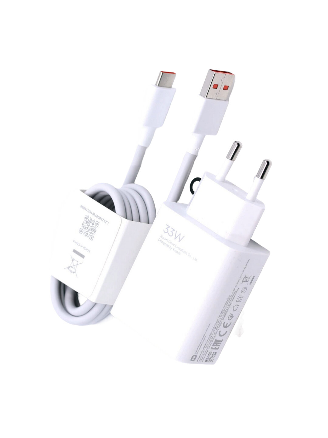 Быстрое зарядное устройство 33W с кабелем USB-A/Type-C – для смартфонов, белый