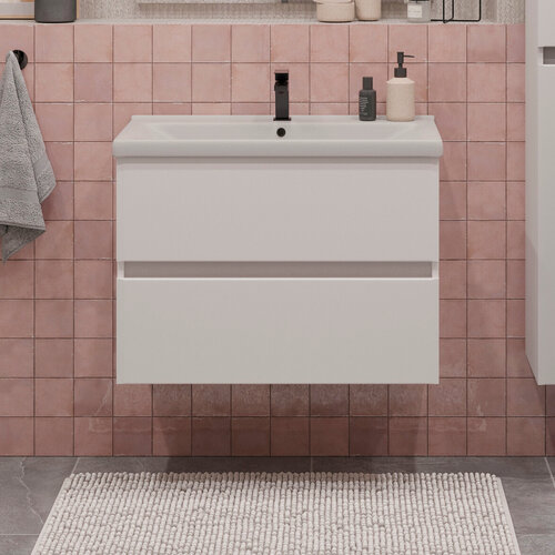 Изображение товара Тумба подвесная SanStar Велья 70 с раковиной Миранда 70 (комплект) для ванной комнаты, белая