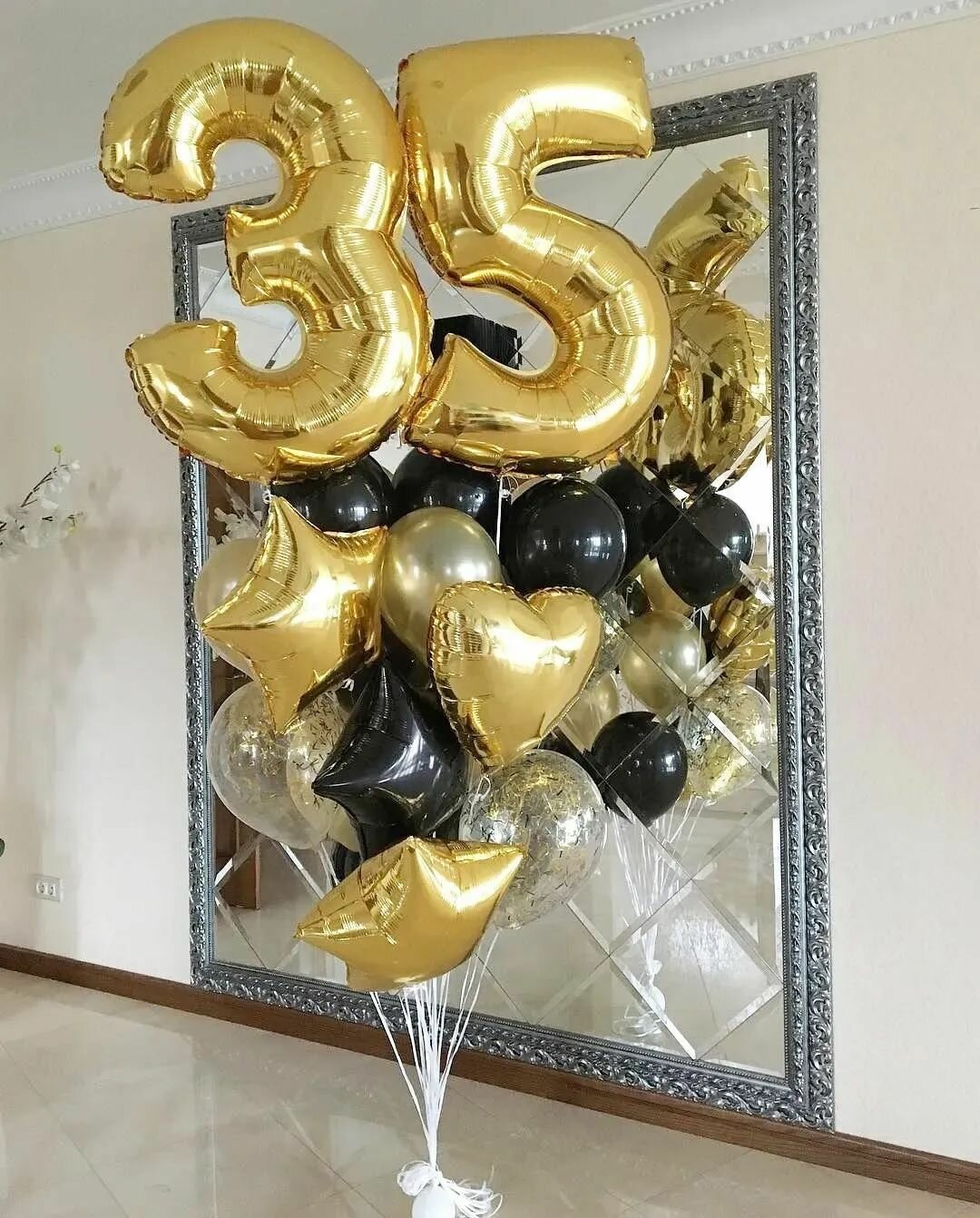 Шар воздушный фольгированный Цифра 35, цвет золотой 42"/106 см (шз3)(шз5)