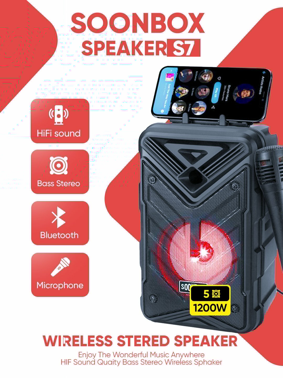 Колонка для караоке Bluetooth Soonbox S6 / S7 + микрофон