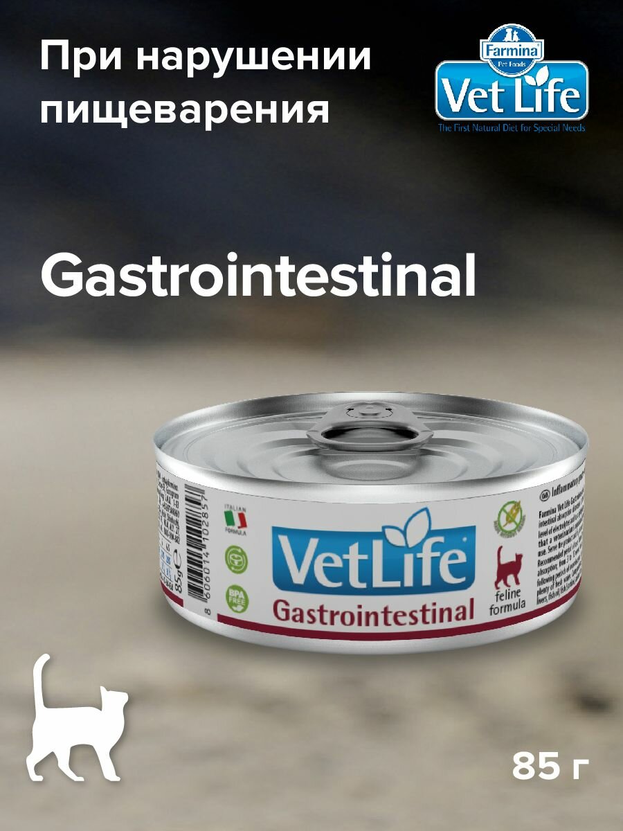 Диетический влажный корм для кошек Farmina Vet Life Cat Gastrointestinal с курицей при заболеваниях ЖКТ, 85 гр