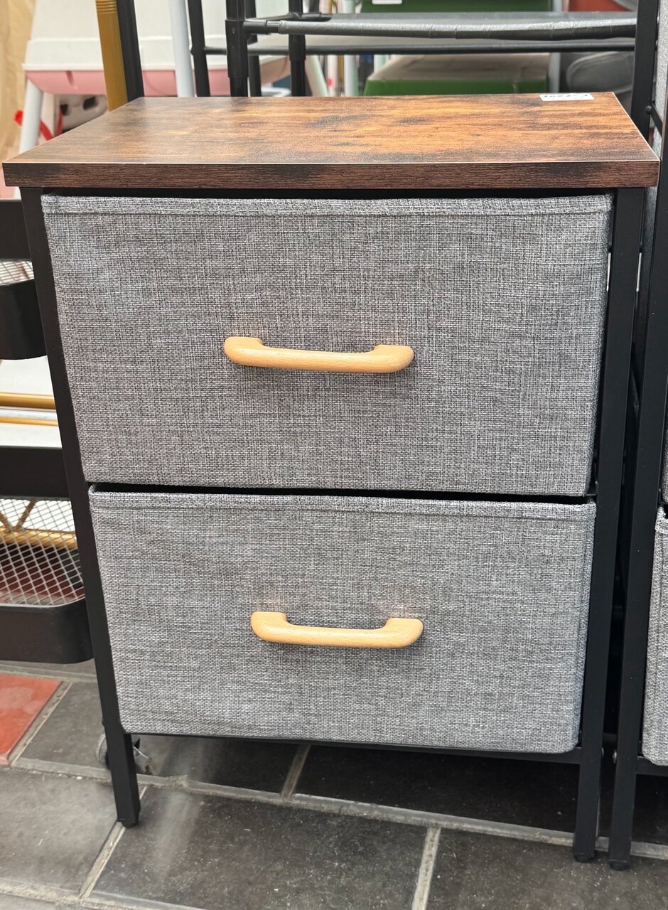 Этажерка двухъярусная напольная с выдвижными тканевыми ящиками