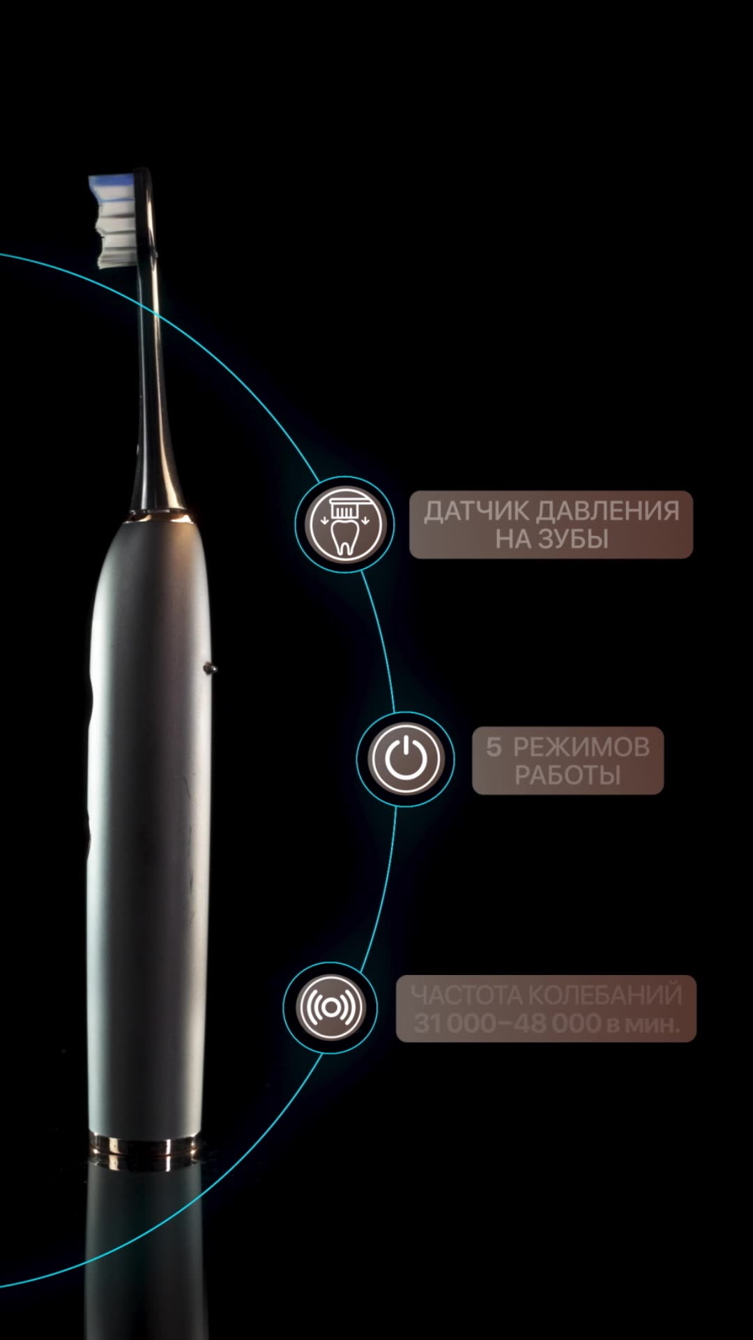 Электрическая зубная щетка Revyline RL 085 звуковая, черная, с датчиком давления, взрослая, для зубов, для имплантов — фото 1
