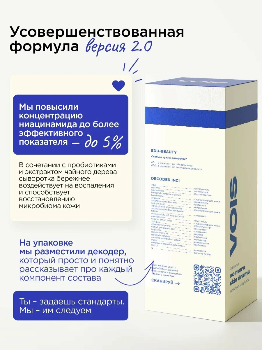 Сыворотки Для Лица VOIS Сыворотка для лица от прыщей и черных точек, с ниацинамидом и цинком, противовоспалительная 30 мл