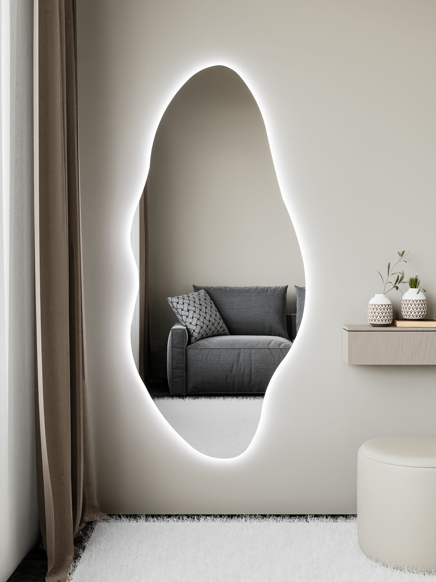 Зеркало настенное фигурное с подсветкой М4 CLOUD MIRROR 165х75 см. холодный свет 6000К
