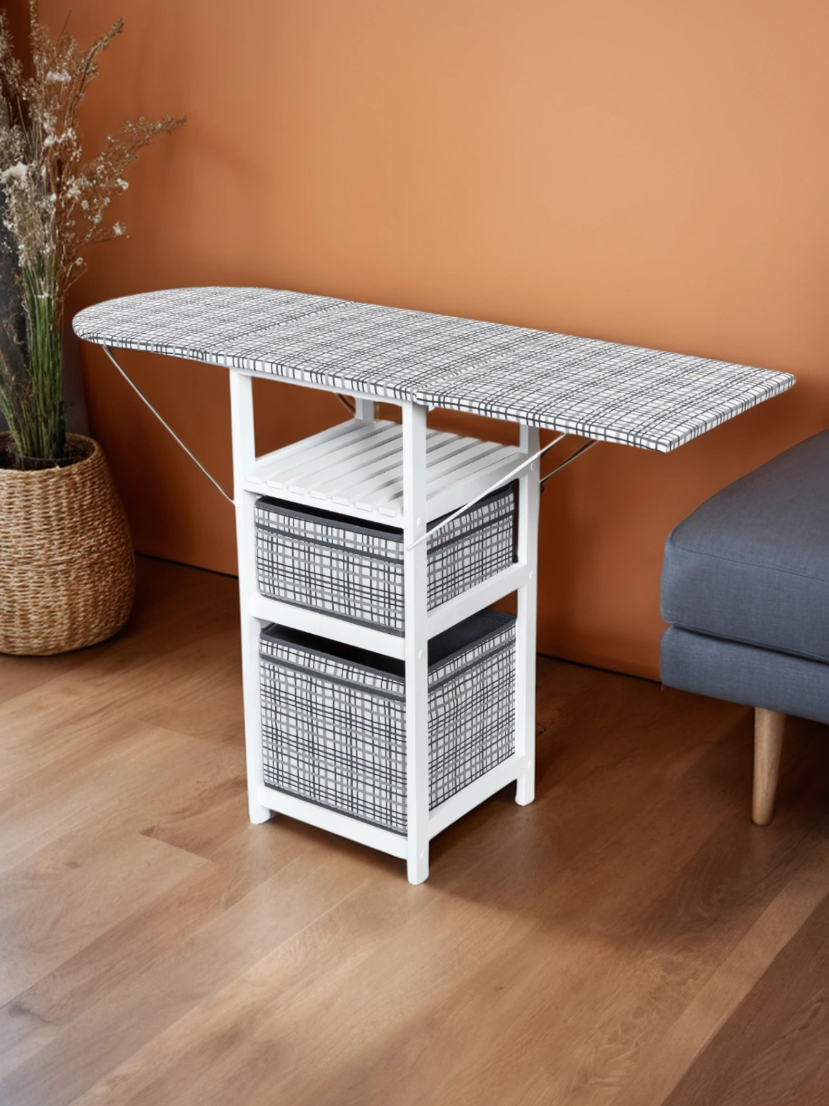 Гладильный комод на 2 ящика PRIME ДхШ: 44х40 см цвет белый/ткань клетка