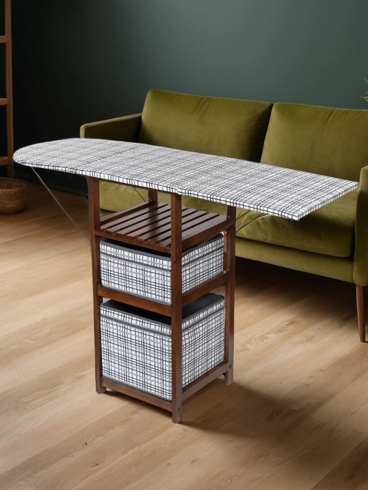 Гладильный комод на 2 ящика PRIME ДхШ: 44х40 см цвет орех/ткань клетка