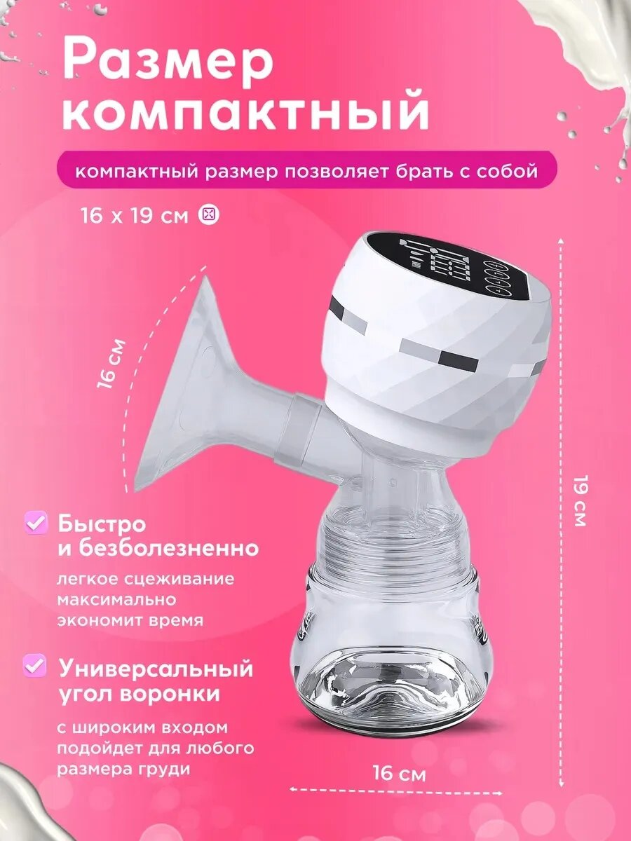Молокоотсосы Электрический молокоотсос беспроводной с бутылочкой 180 мл