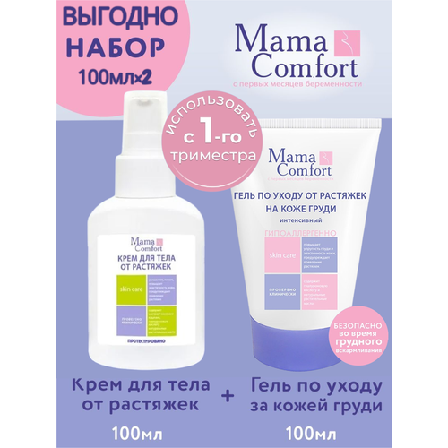 Mama Comfort Набор Гель для груди, 100мл + Крем для тела от растяжек, 100мл, гипоаллергенно