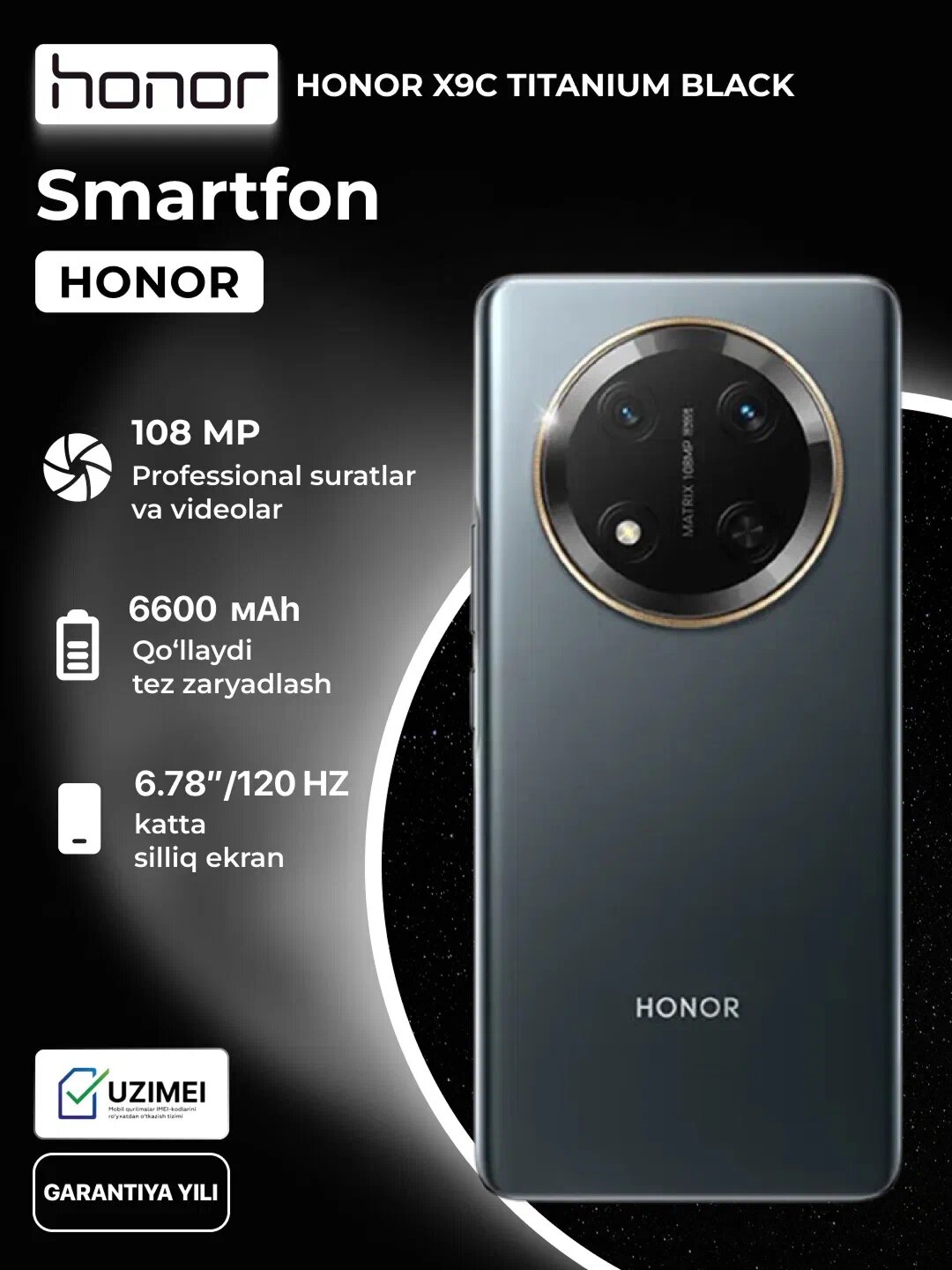 Смартфон от бренда HONOR X9c 8GB+256GB black ( черная цвет) 5G