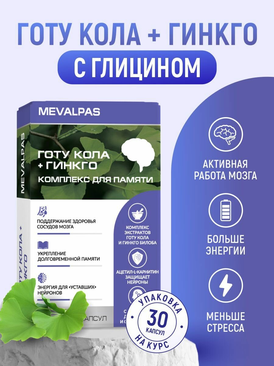 Mevalpas gotu kola+ginkgo/мевалпас готу кола+гинкго капс. 620 мг. n30 втф