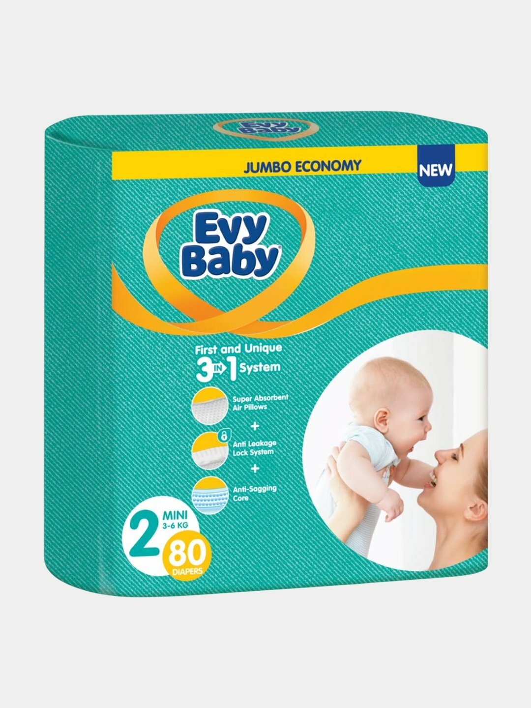 Детские подгузники Evy Baby, 2 размер, 3-6 кг, 80 штук Evy Baby