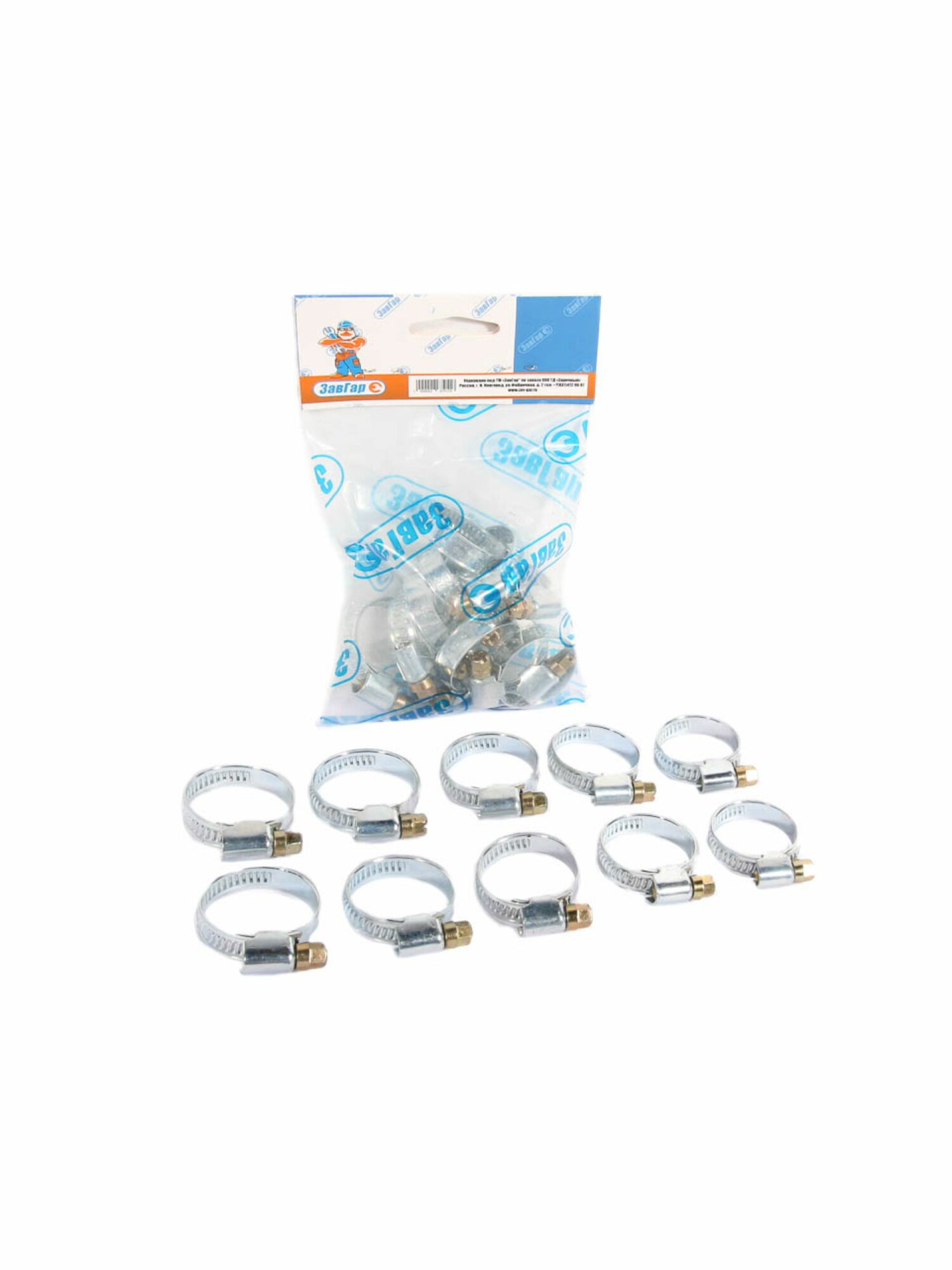 Хомут червячный 16 27 мм  ЗавГар  оцинкованная сталь упаковка 10 шт