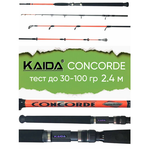 Спиннинг Kaida Concorde, тест 30-100гр, 2.4м для троллинга, штекерный, Molecular Carbon