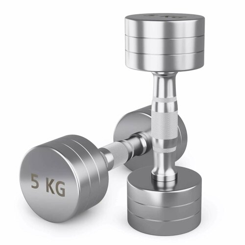 Гантель UNIX Fit PRO круглая хромированная, металлическая гантель для фитнеса спортивная, неразборная, 5 кг, 2 шт.