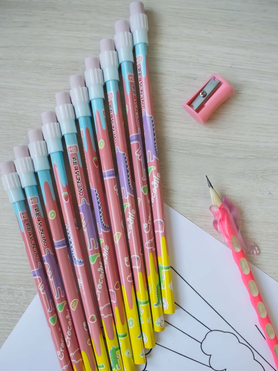 Карандаши простые чернографитные для школы ТМ/HB с ластиками и точилкой набор 11 штук незаточенные — фото 1