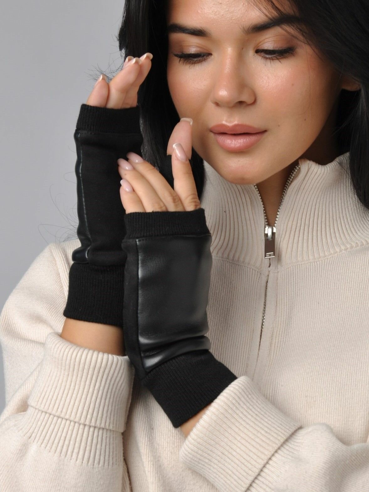 Митенки  для взрослых и детей, размер универсальный, черный — фото 1