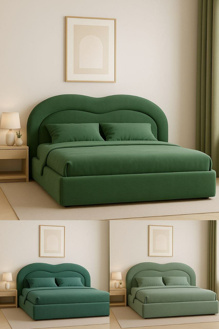 Кровать двуспальная 160х200 с мягким изголовьем, ортопедическая ASL Kelio цвет темно-зеленый