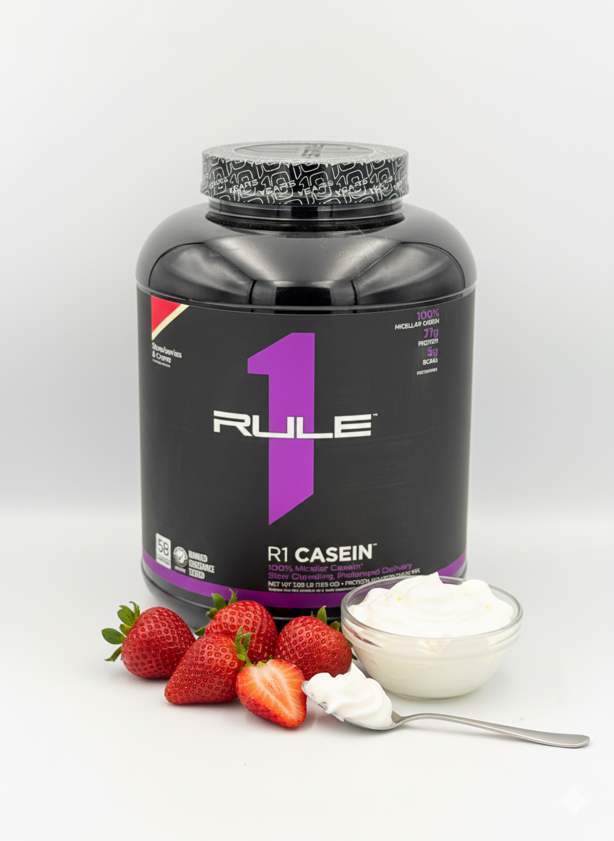 Rule1 Casein 1,8kg вкус strawberries creme вкус клубника крем казеин протеин