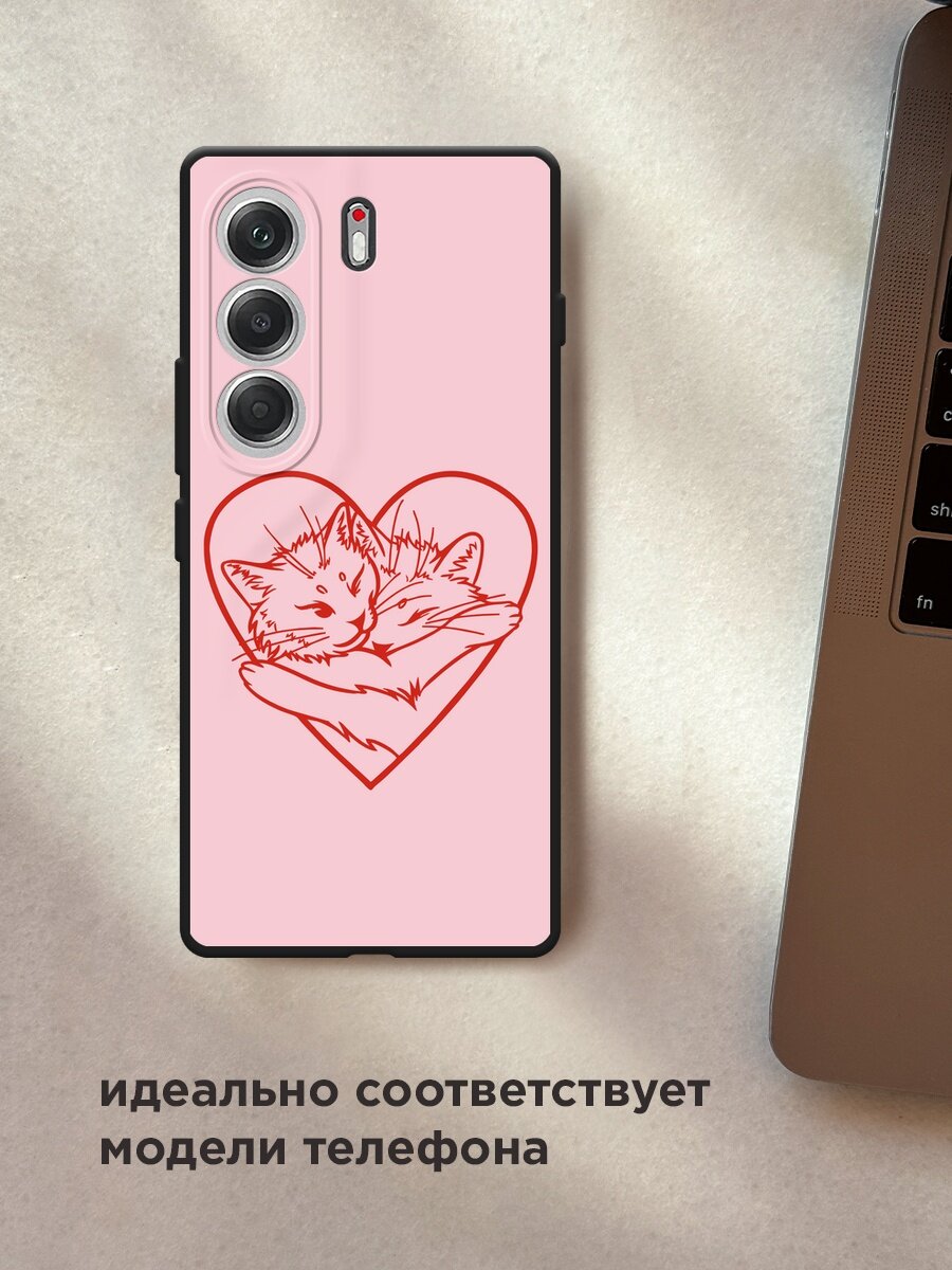 Черный матовый чехол на Tecno Camon 40 / Текно Камон 40 с принтом "Влюблённые котики рисунок 1 - 14 февраля" — фото 1