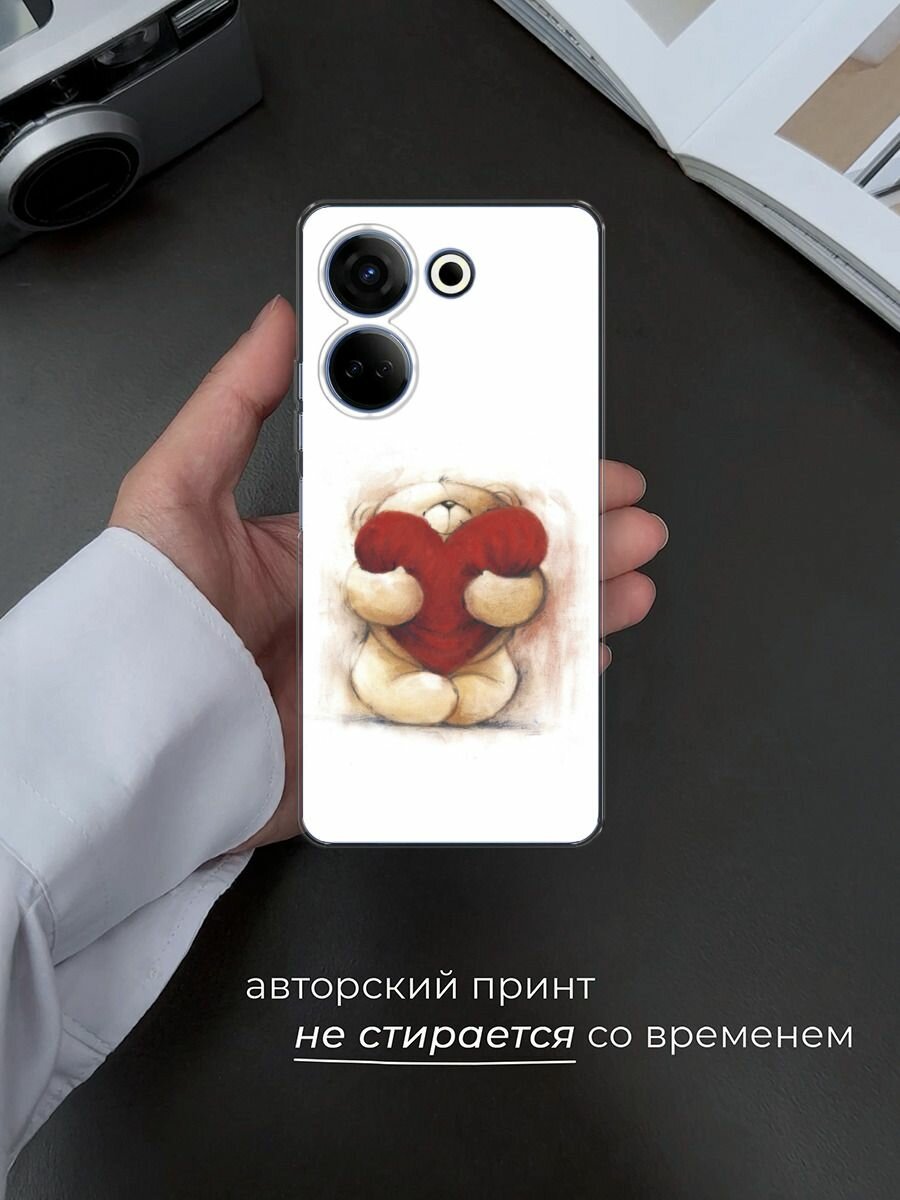 Чехол на Tecno Camon 20/20 Pro 4G / Текно Камон 20/20 Pro 4G с принтом "Мишка с сердцем 1" — фото 1