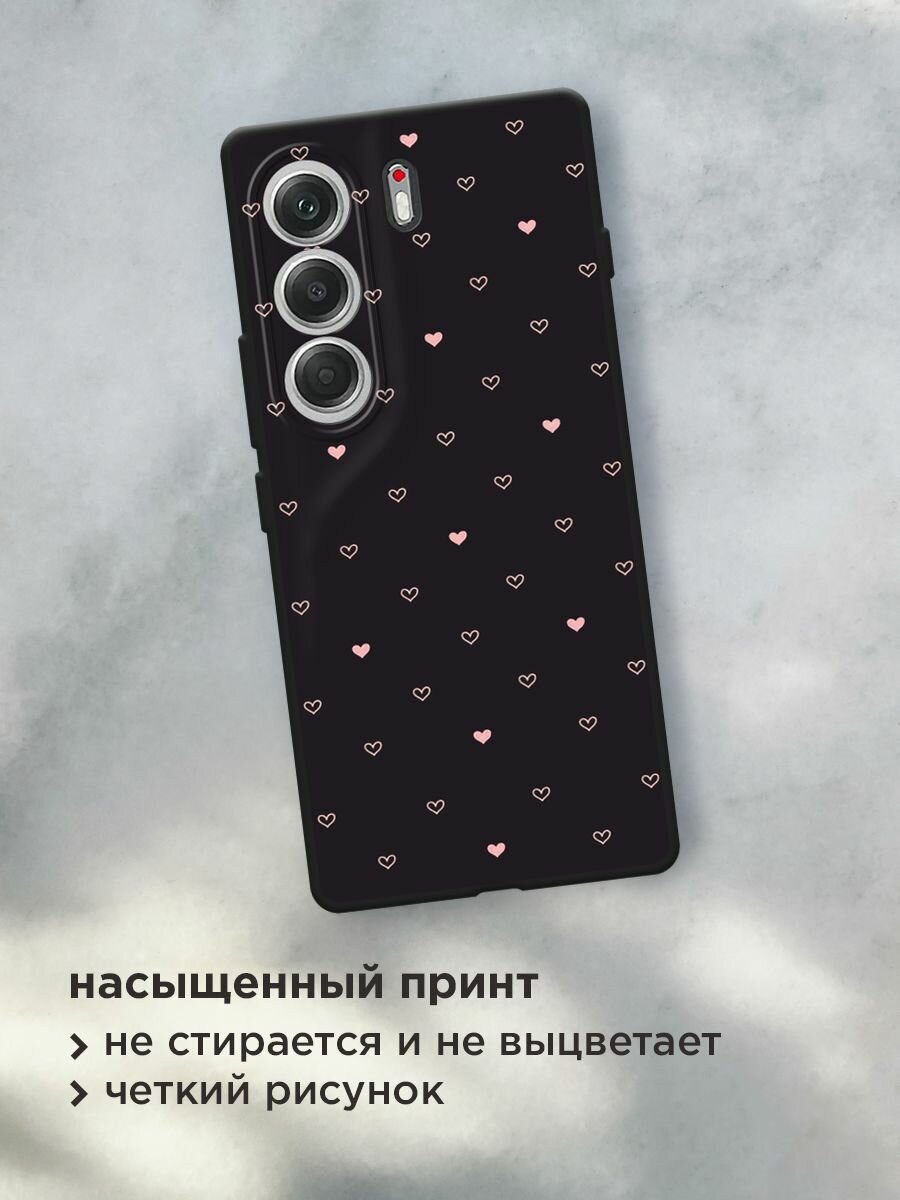 Черный матовый чехол на Tecno Camon 40 / Текно Камон 40 с принтом "Черный фон и сердечки" — фото 1
