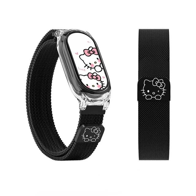 Ремешок для часов Sanrio Hello Kitty Milanese, совместимый с Xiaomi Mi Band 8/7/6/5/4/3, металлический магнитный ремешок для часов в стиле аниме, совместимый с ремешком для часов Xiaomi Mi Band NFC.