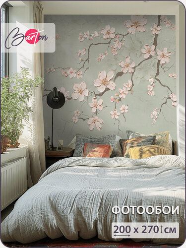 Изображение товара Фотообои на стену флизелиновые 3d Сакура Цветы Дерево 200х270 см Bartonwall F112_Z